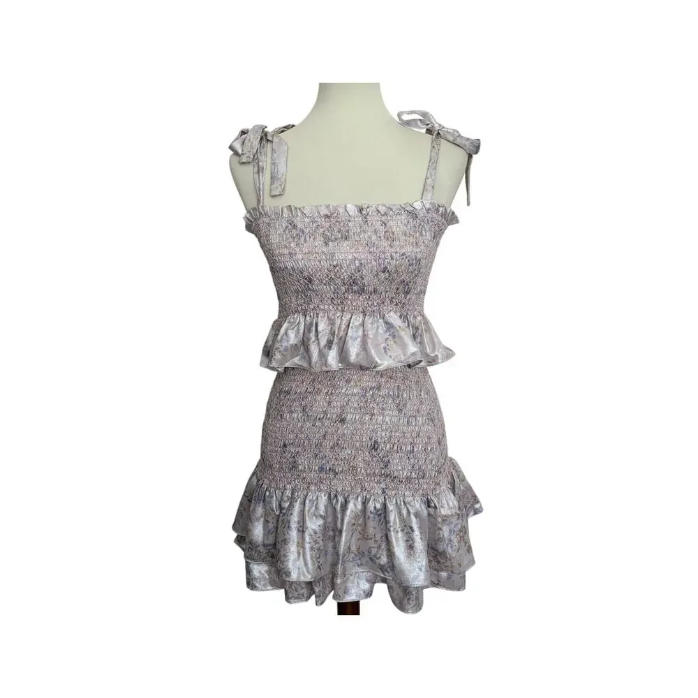 LIKELY Riviera Top & Kenzie Skirt Matching Set - Watercolor Silver - Size Small